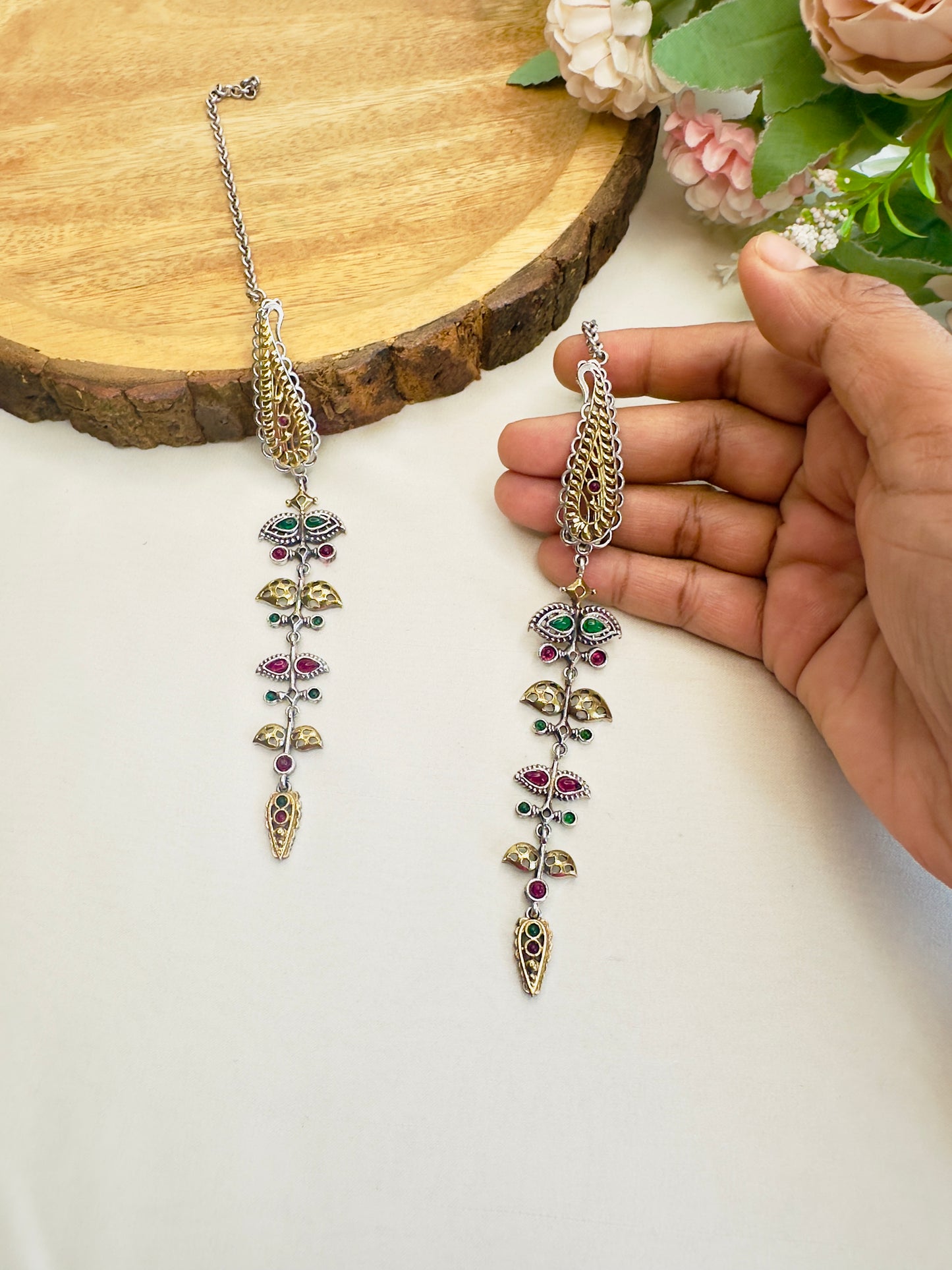 Multicolor Sleek Earrings with Ear chain