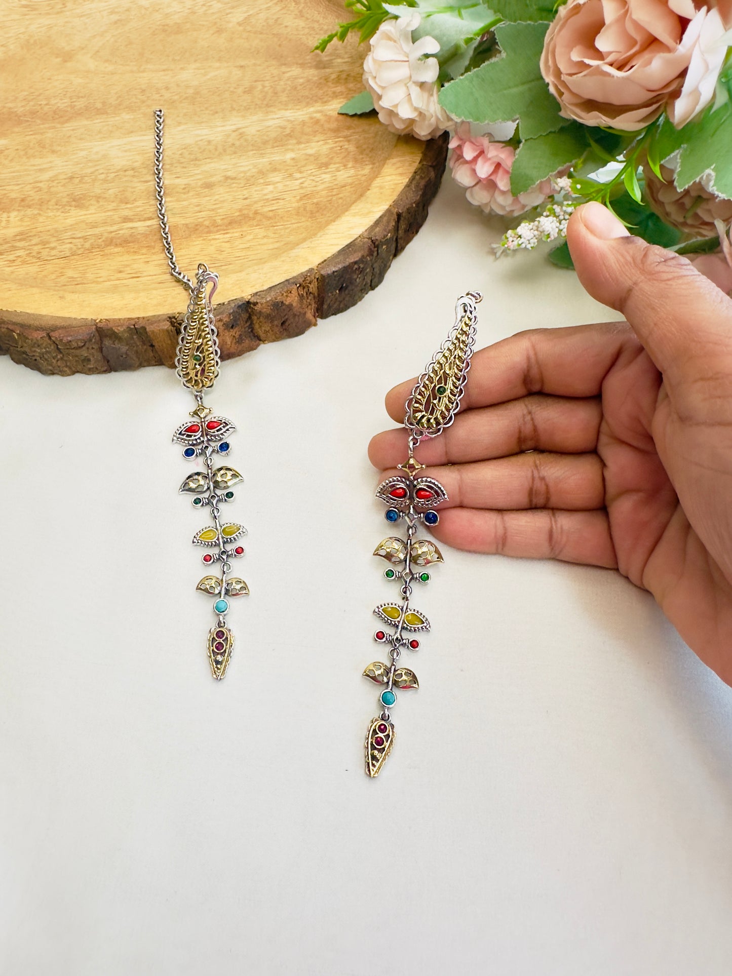 Multicolor Sleek Earrings with Ear chain