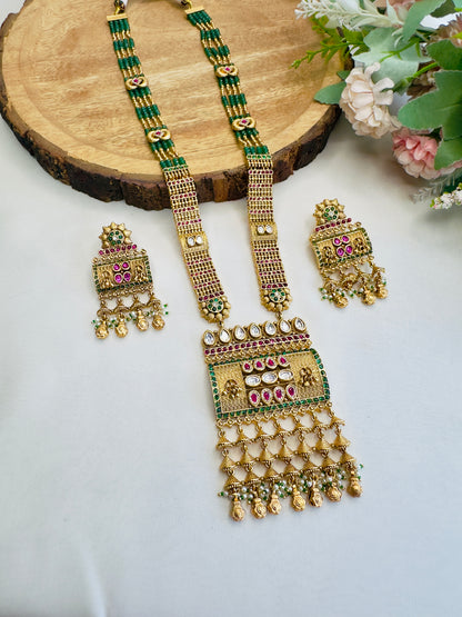 Rajwadi Kundan long Necklace Set
