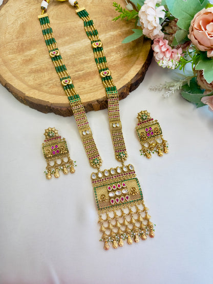 Rajwadi Kundan long Necklace Set