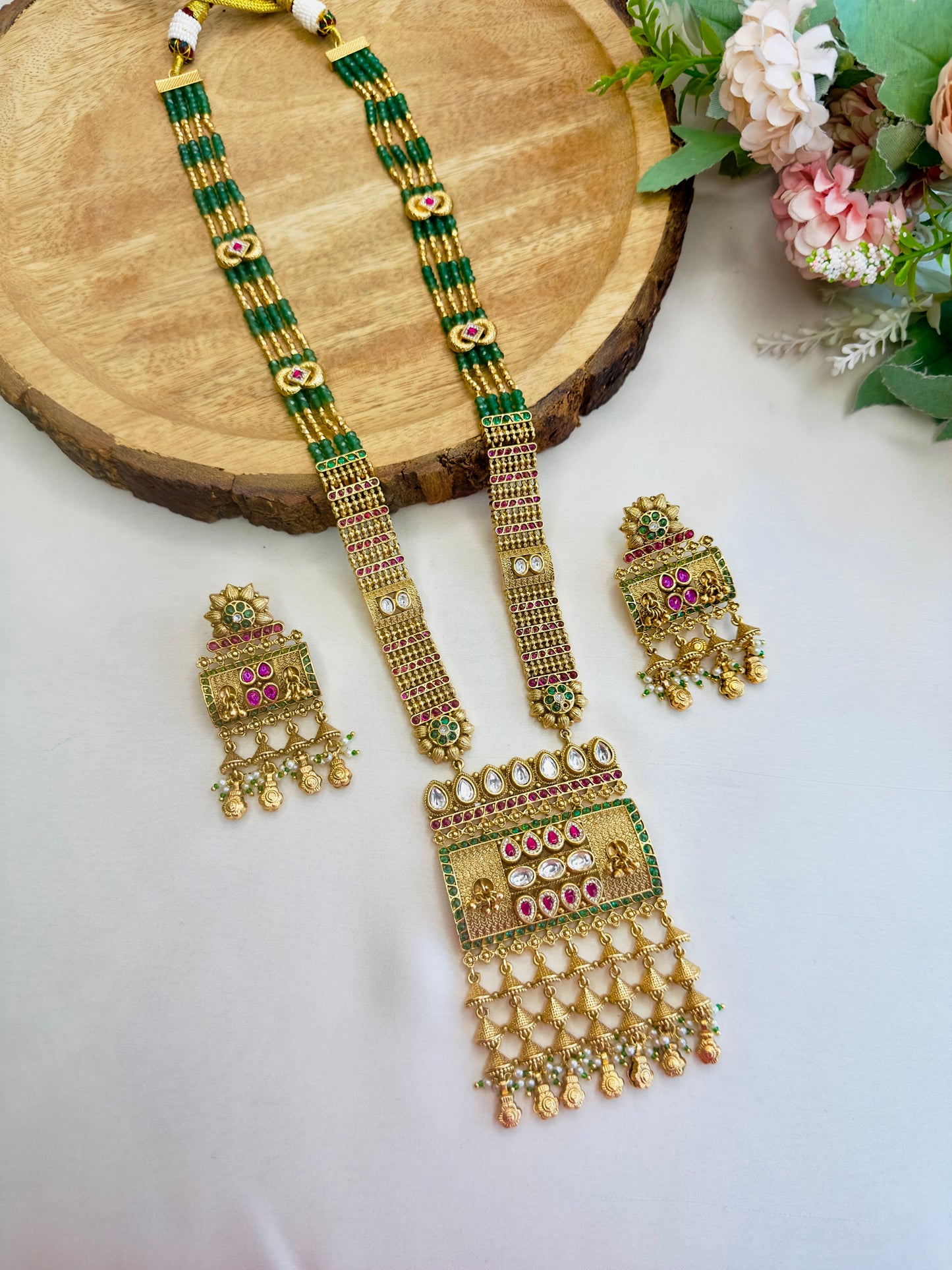 Rajwadi Kundan long Necklace Set