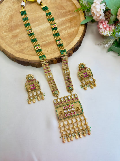 Rajwadi Kundan long Necklace Set