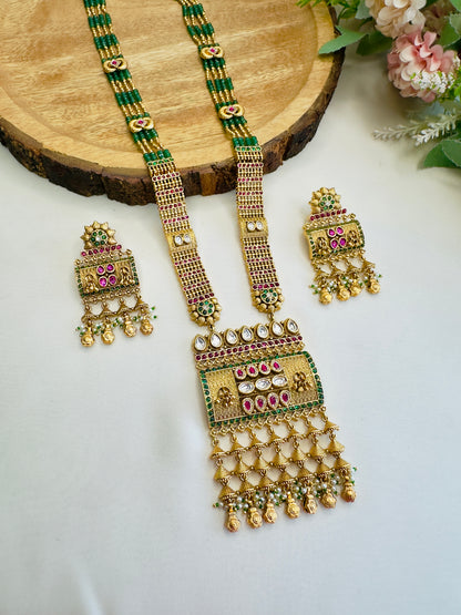 Rajwadi Kundan long Necklace Set