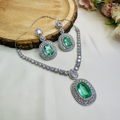 Green American Diamond Doublet Necklace Set