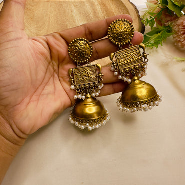 Apala Polish Mid Length Jhumka Earrings