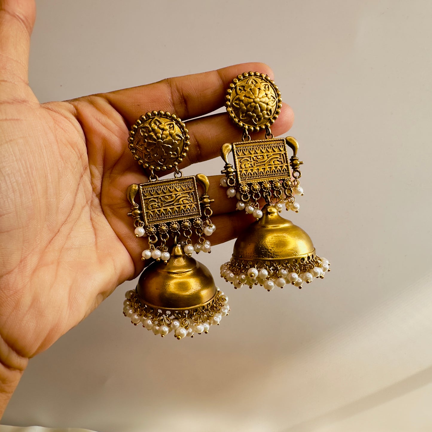 Apala Polish Mid Length Jhumka Earrings