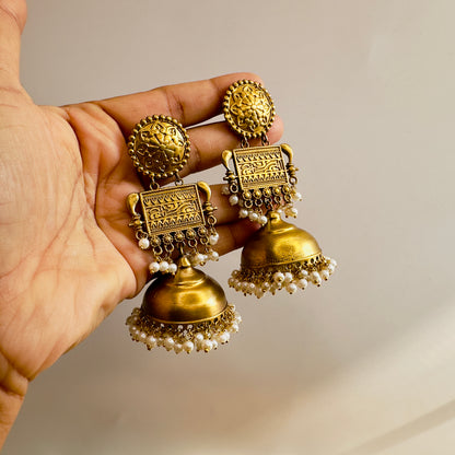 Apala Polish Mid Length Jhumka Earrings