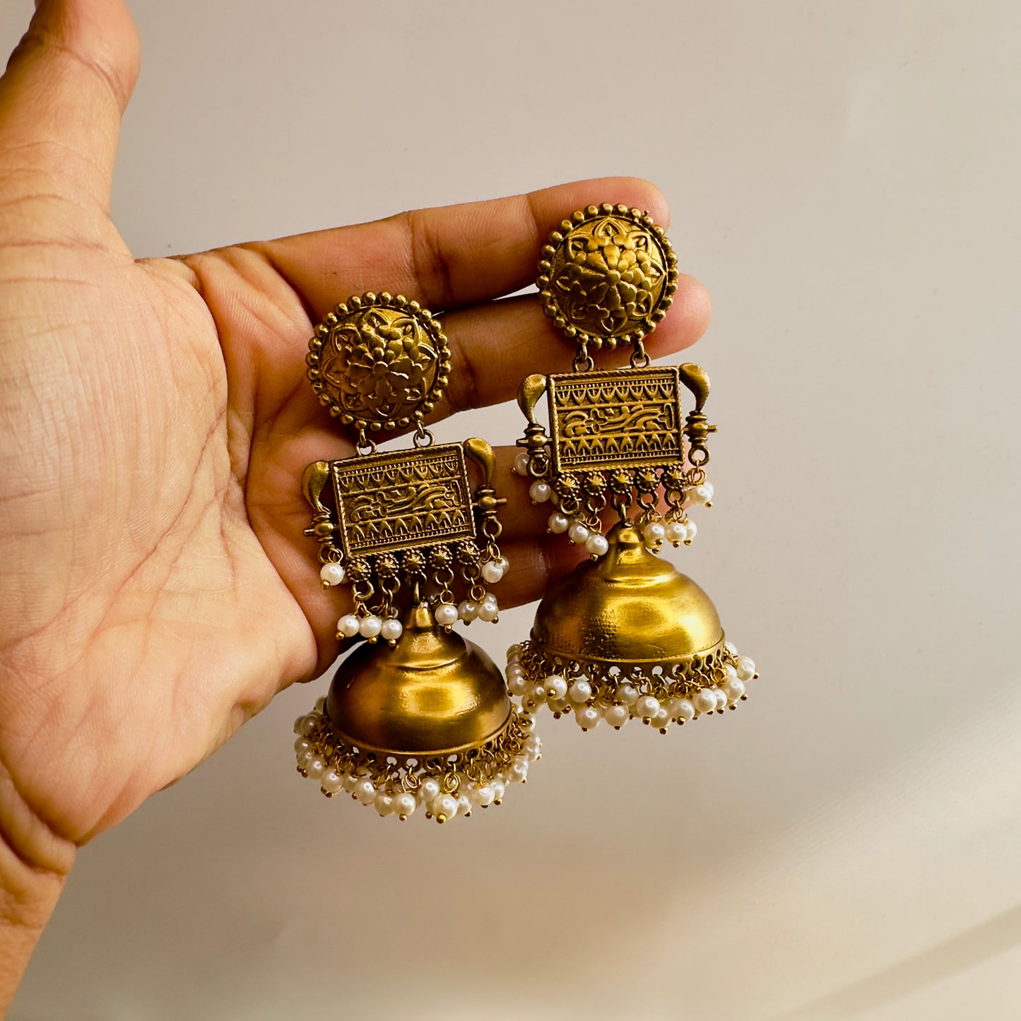 Apala Polish Mid Length Jhumka Earrings