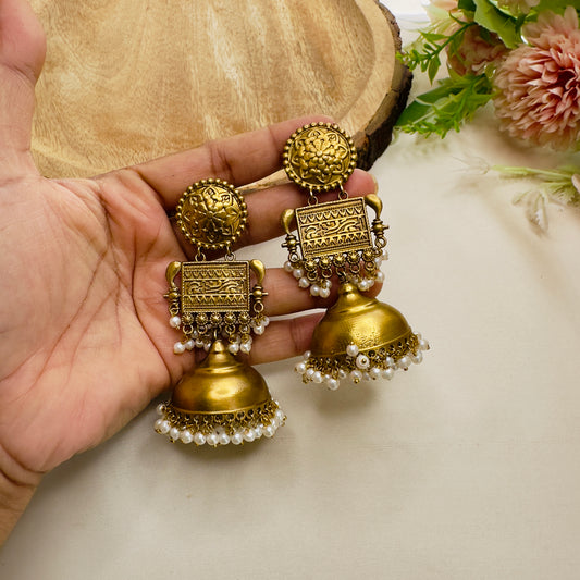 Apala Polish Mid Length Jhumka Earrings