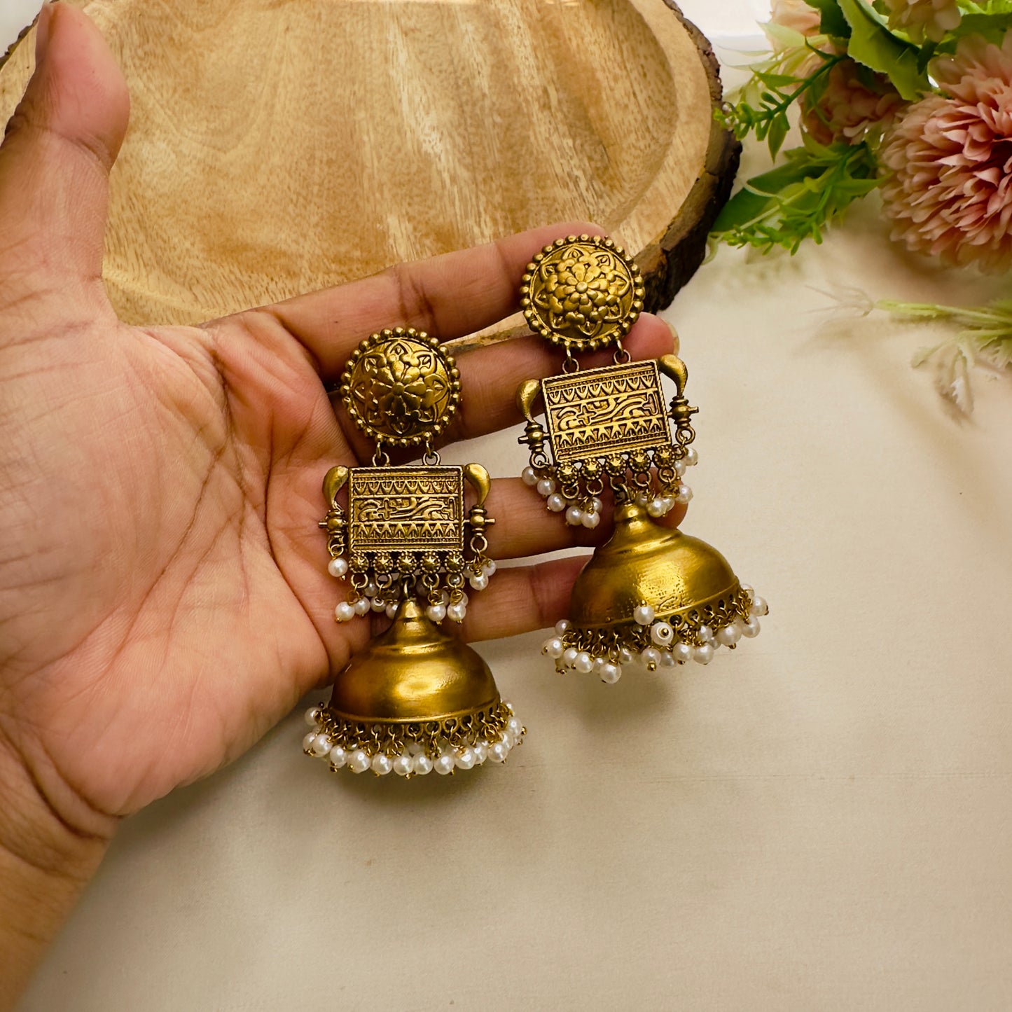 Apala Polish Mid Length Jhumka Earrings