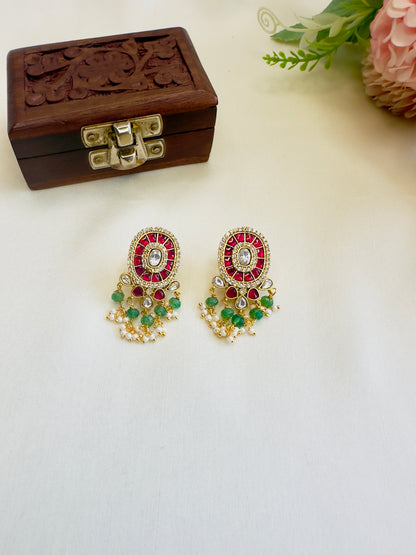 Jadau Ruby Green Studs Earrings