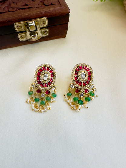 Jadau Ruby Green Studs Earrings