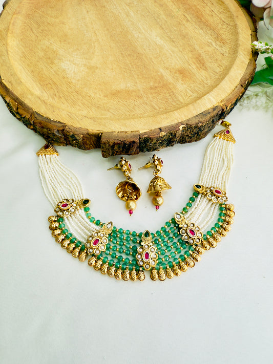 Five Tikka Rajwadi Necklace Set