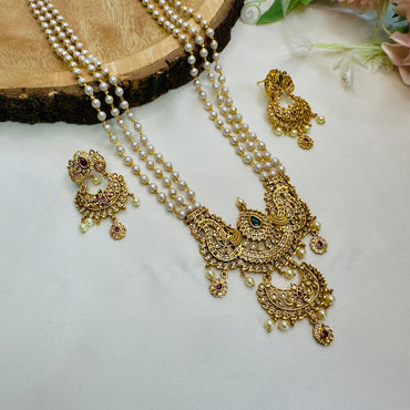 3 Layer Pearl Mala With Big Size Pendant Necklace Set