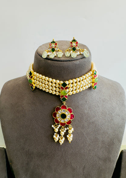 Jadau Sorowski pearls necklace set