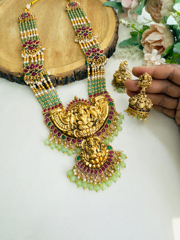 Lakshmi Lotus Motif Long Necklace Set