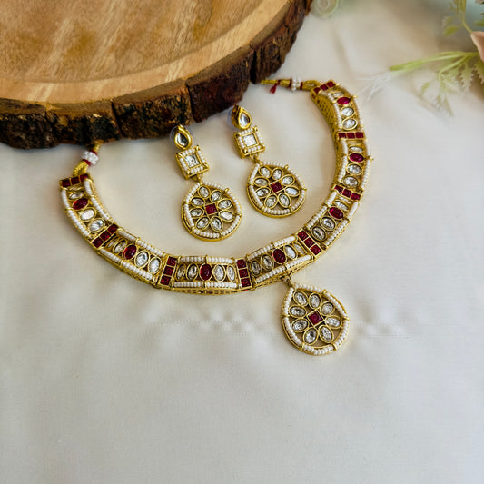 Foiled Kundan Chid Piroyee Necklace Set