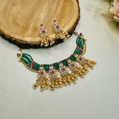 Five Long Pendant Rajwadi Necklace Set