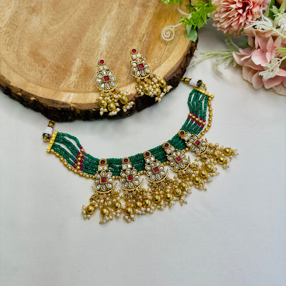 Five Long Pendant Rajwadi Necklace Set