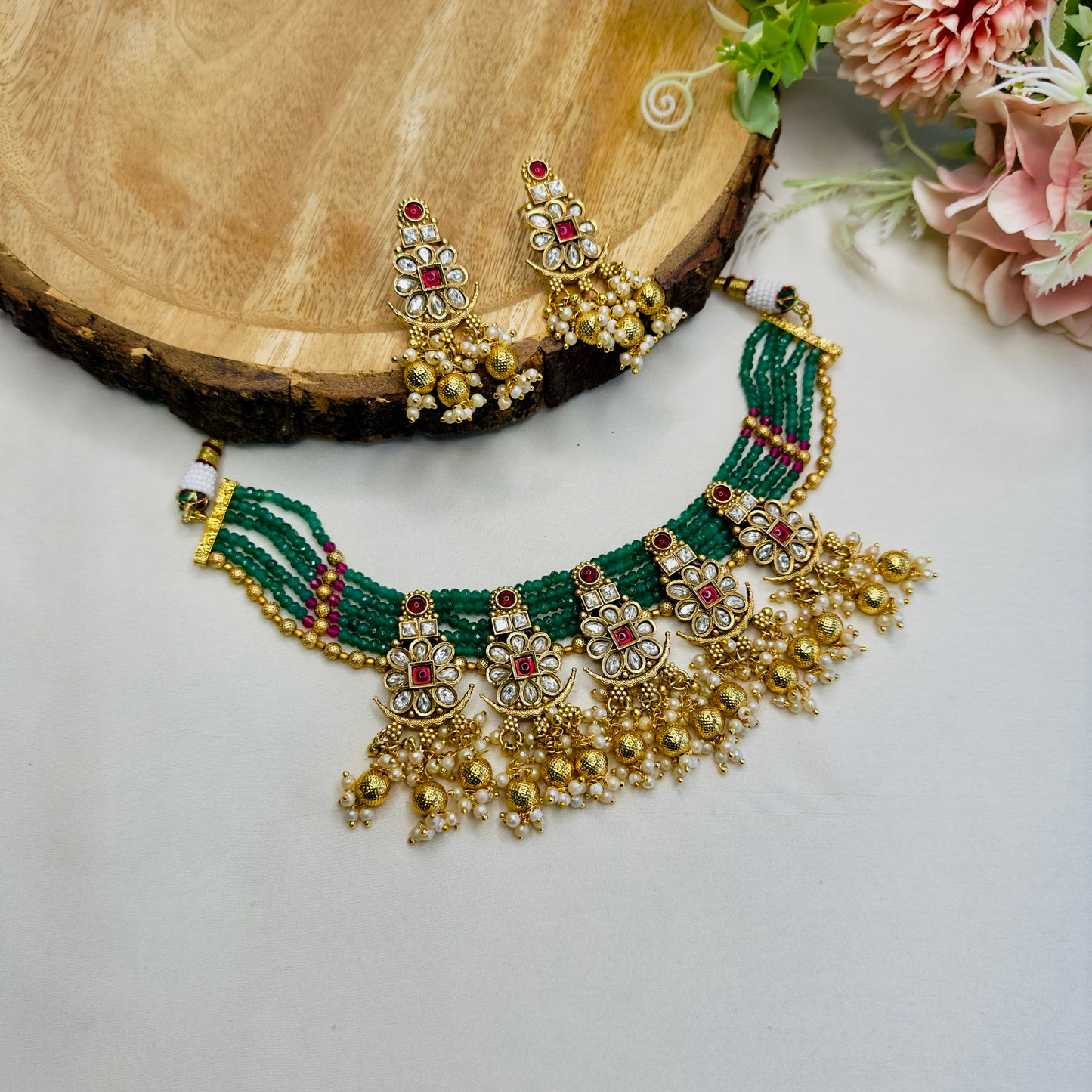 Five Long Pendant Rajwadi Necklace Set