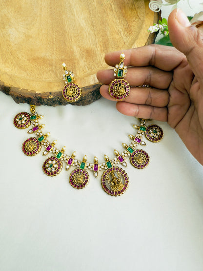 Kemp Jadau Lakshmi Motif Necklace Set