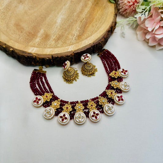 White Pendant Rajwadi Necklace Set