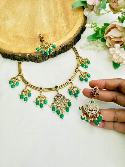 Green beads Hasli Set