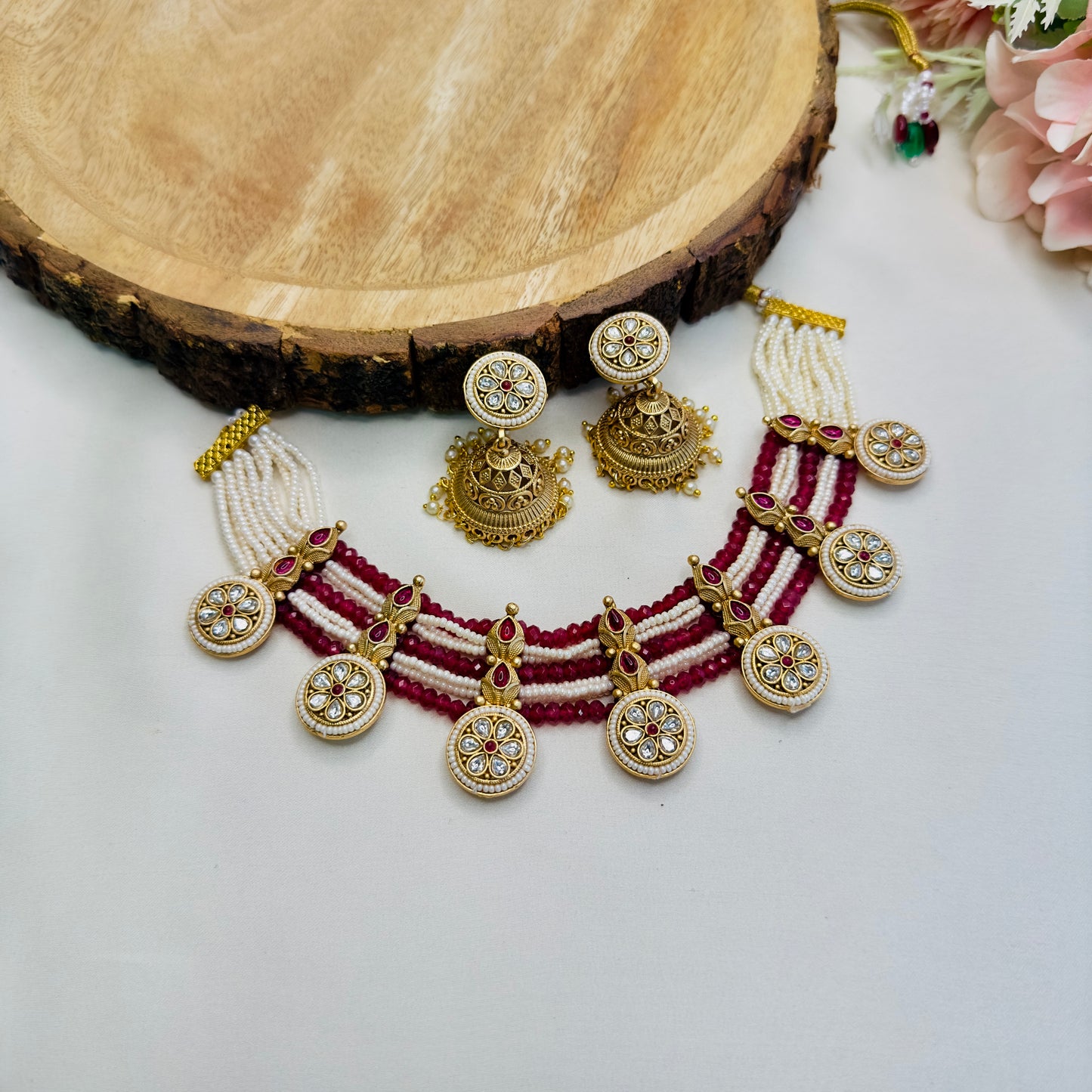 Seven Pendant Rajwadi Necklace Set