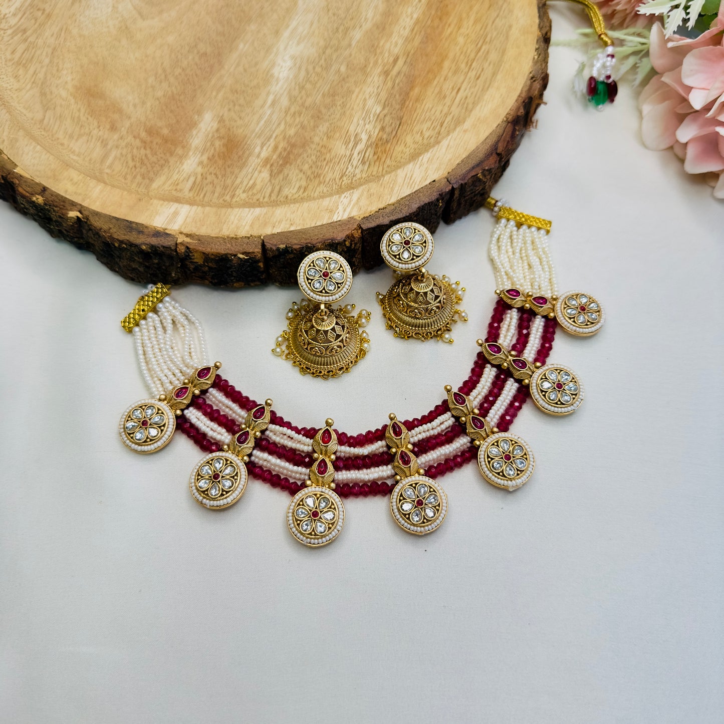 Seven Pendant Rajwadi Necklace Set