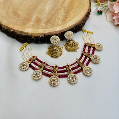 Seven Pendant Rajwadi Necklace Set