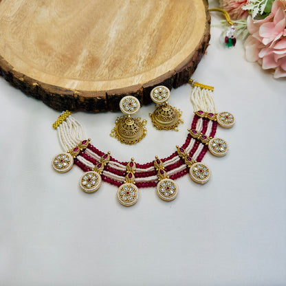 Seven Pendant Rajwadi Necklace Set