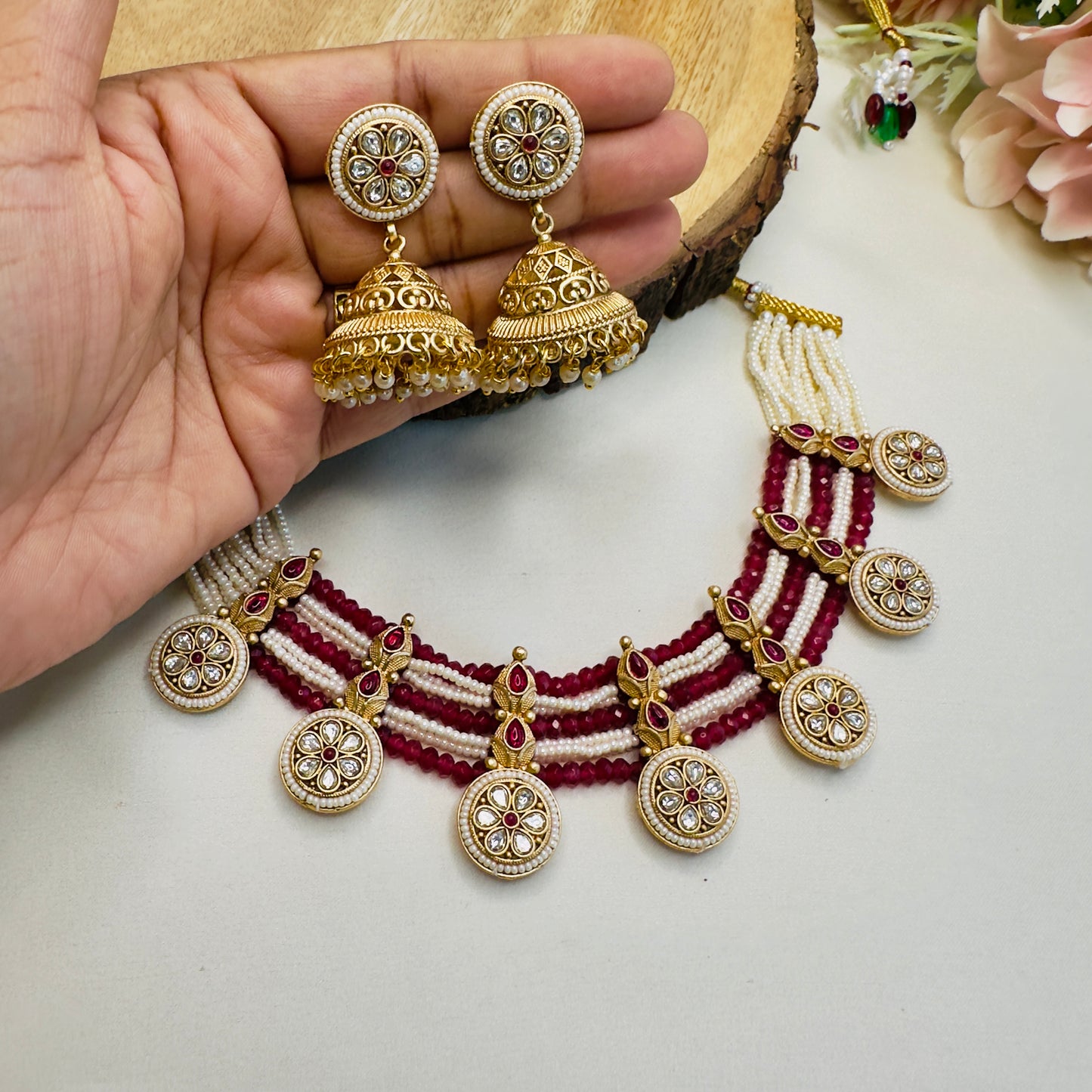 Seven Pendant Rajwadi Necklace Set