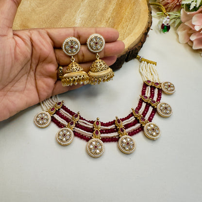 Seven Pendant Rajwadi Necklace Set