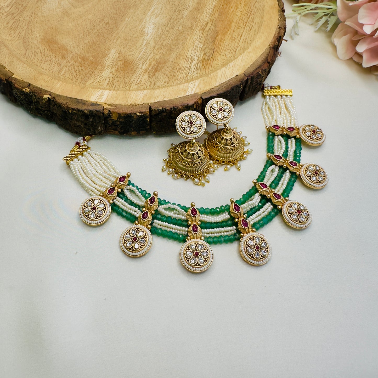 Seven Pendant Rajwadi Necklace Set