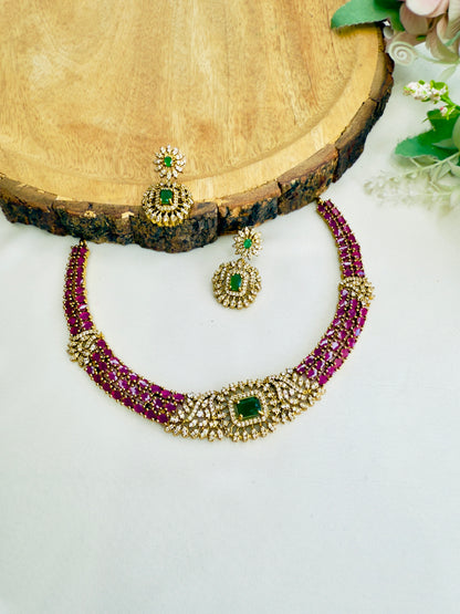 Multicolor AD Necklace Set