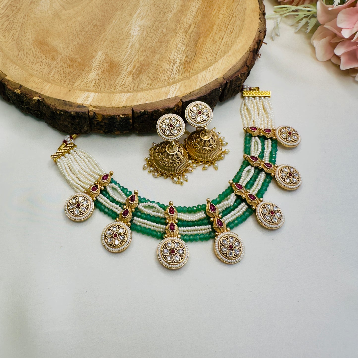 Seven Pendant Rajwadi Necklace Set