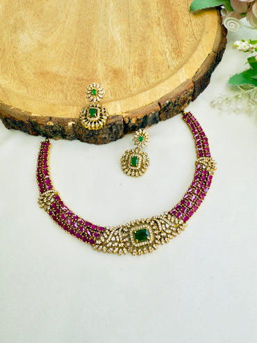 Multicolor AD Necklace Set