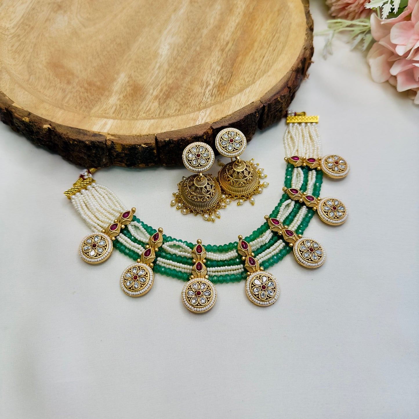 Seven Pendant Rajwadi Necklace Set