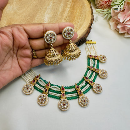 Seven Pendant Rajwadi Necklace Set