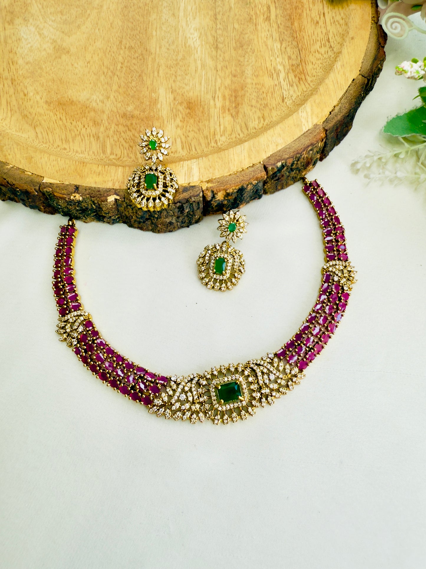 Multicolor AD Necklace Set