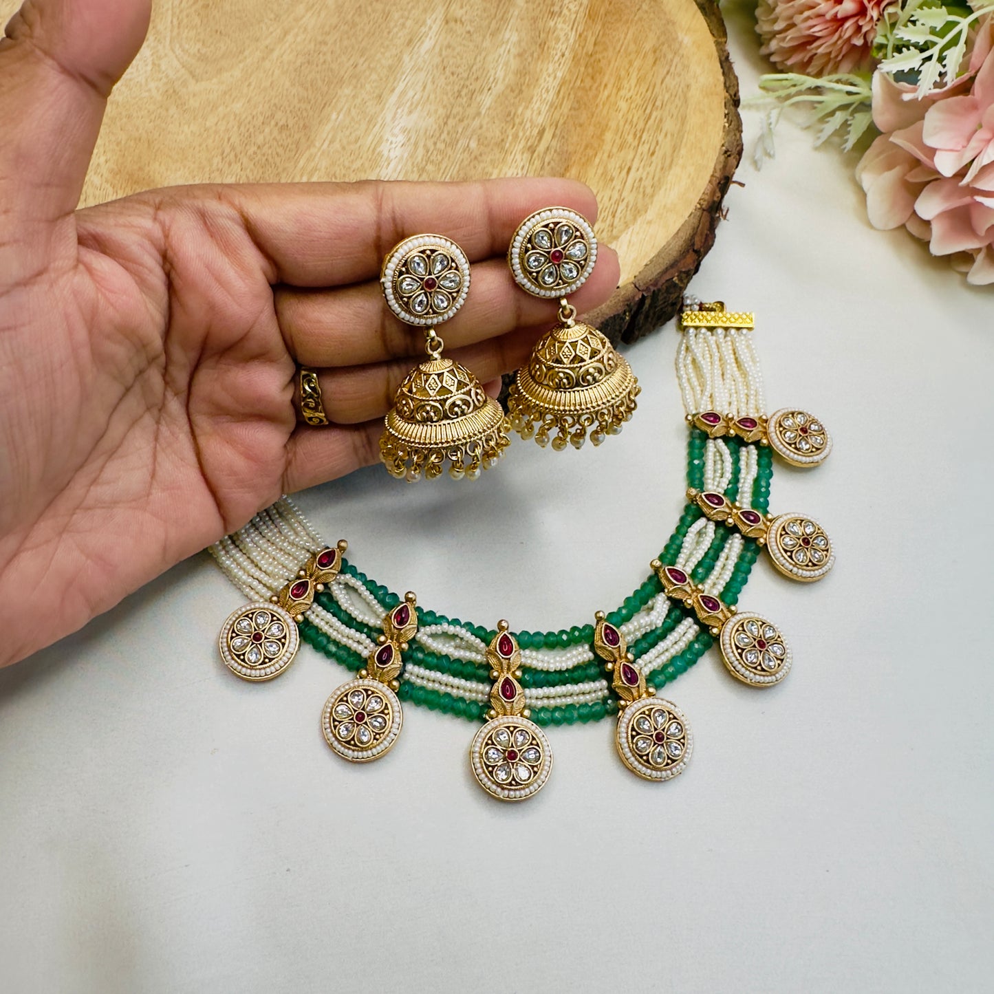 Seven Pendant Rajwadi Necklace Set