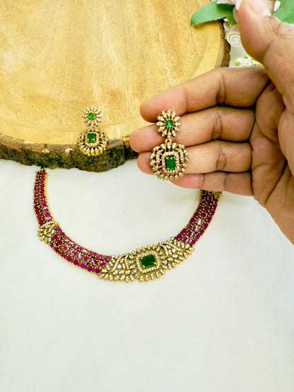 Multicolor AD Necklace Set