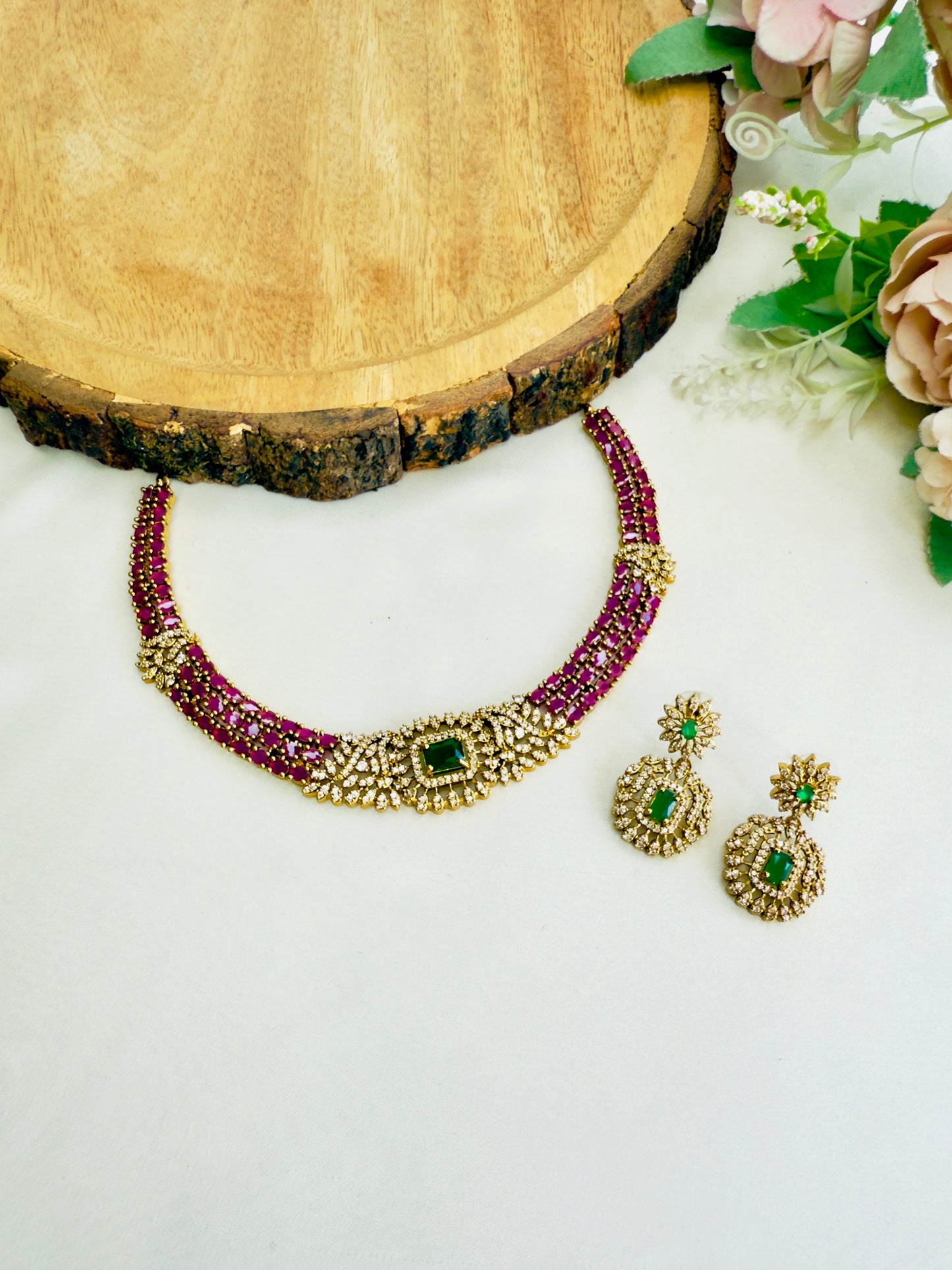 Multicolor AD Necklace Set