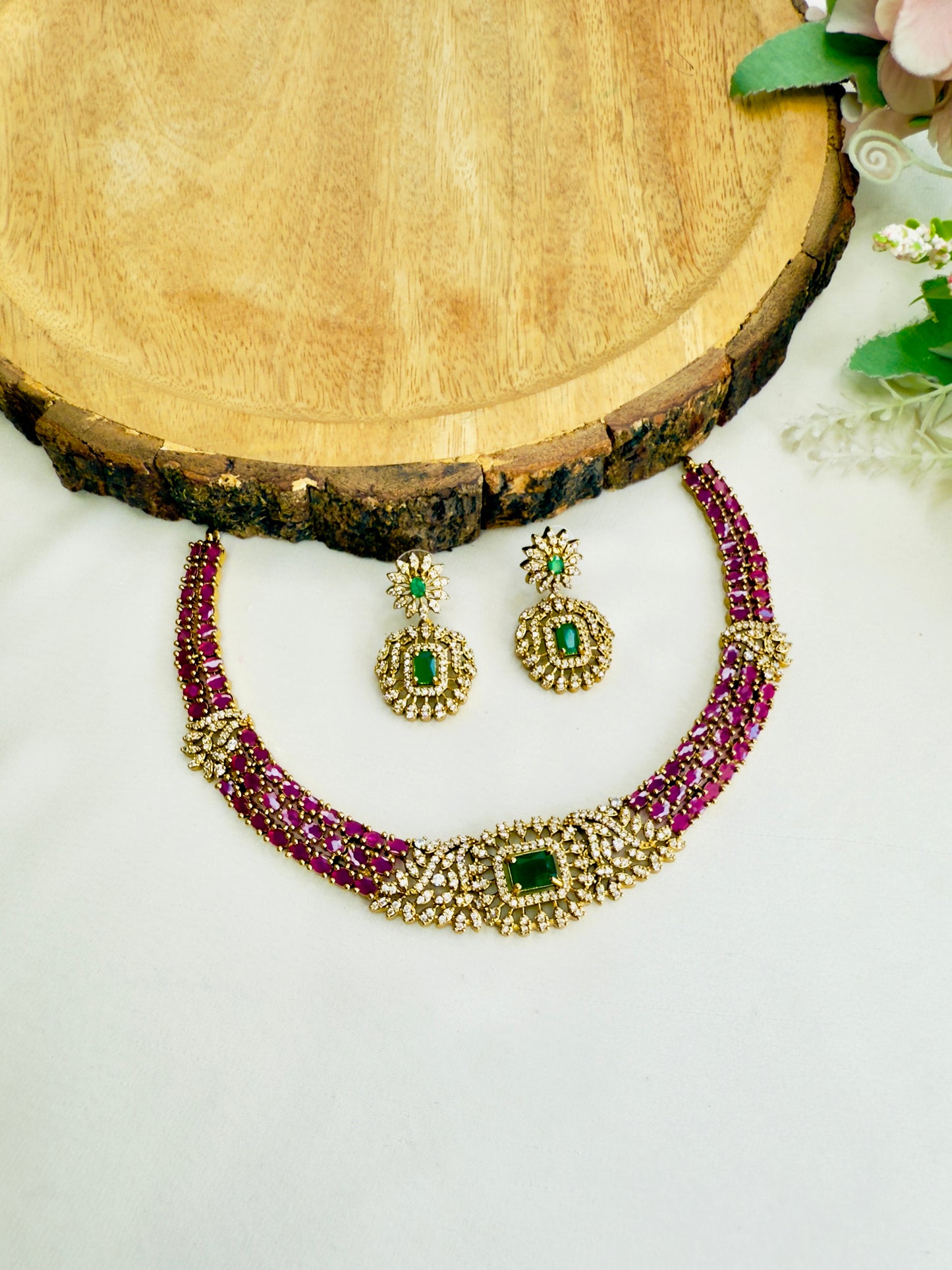 Multicolor AD Necklace Set