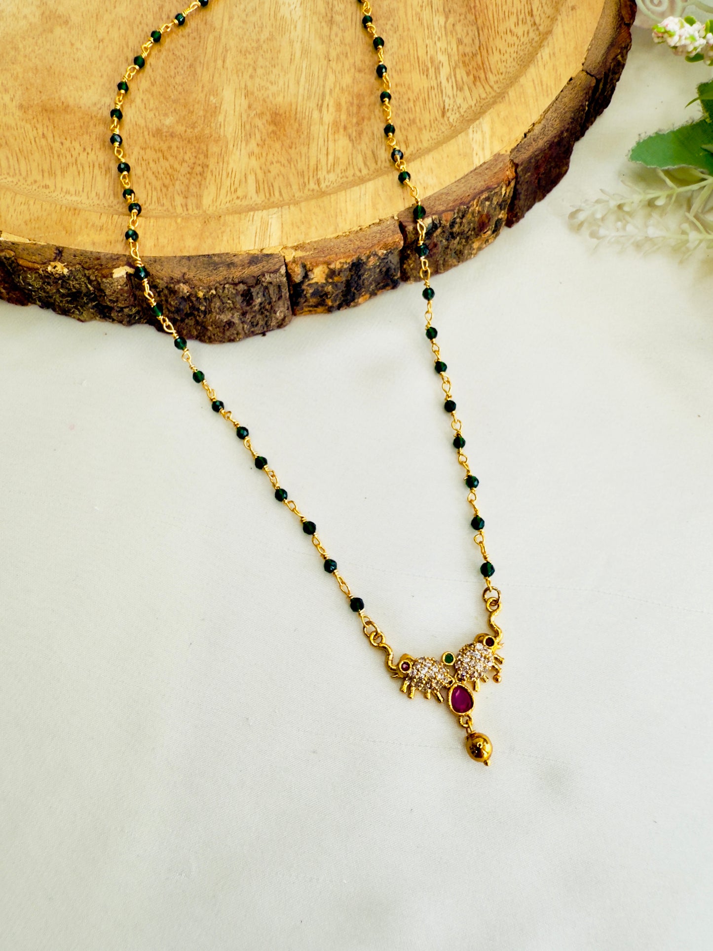 Green Beads Elephant Motif Necklace
