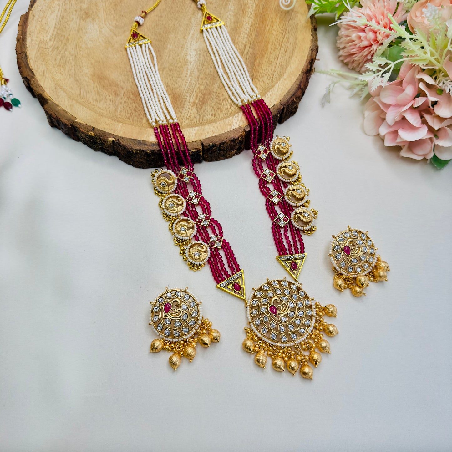 Beautiful Long Rajwadi Necklace Set