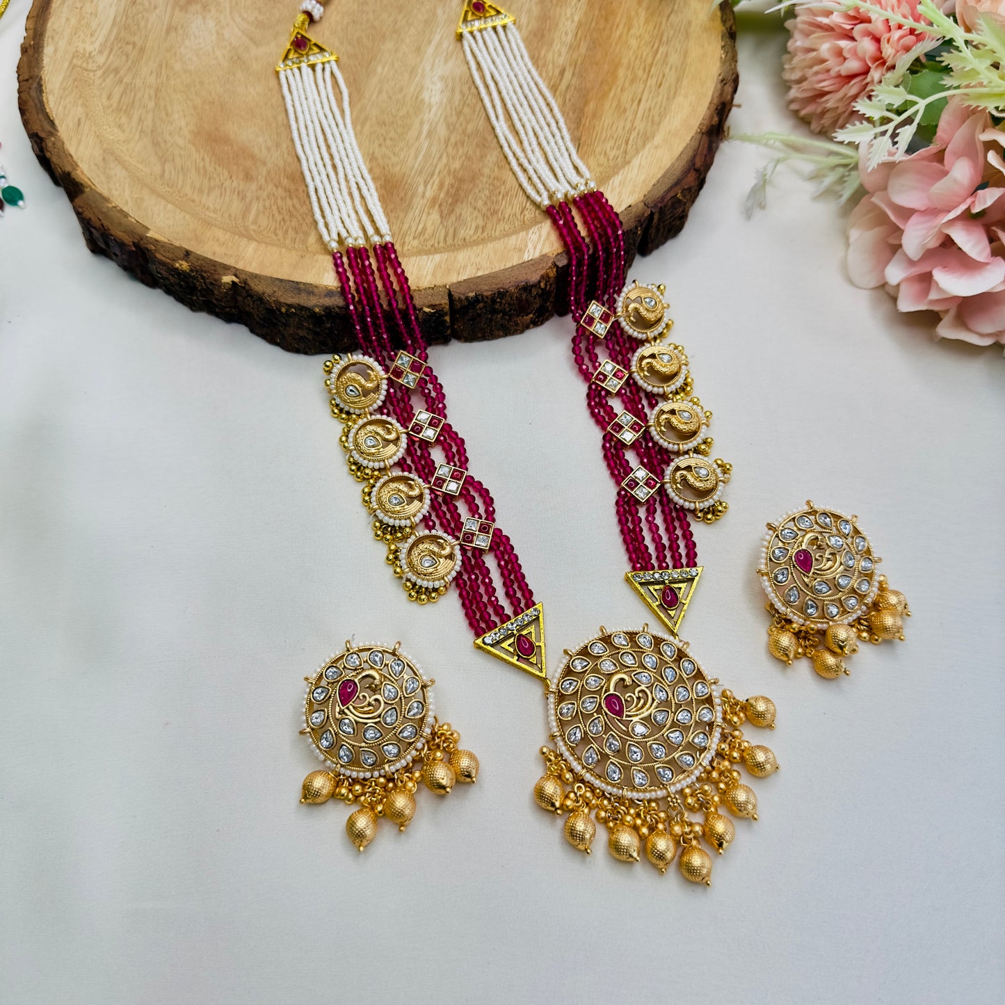 Beautiful Long Rajwadi Necklace Set