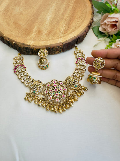 Elephant Motif Rajwadi Necklace Set