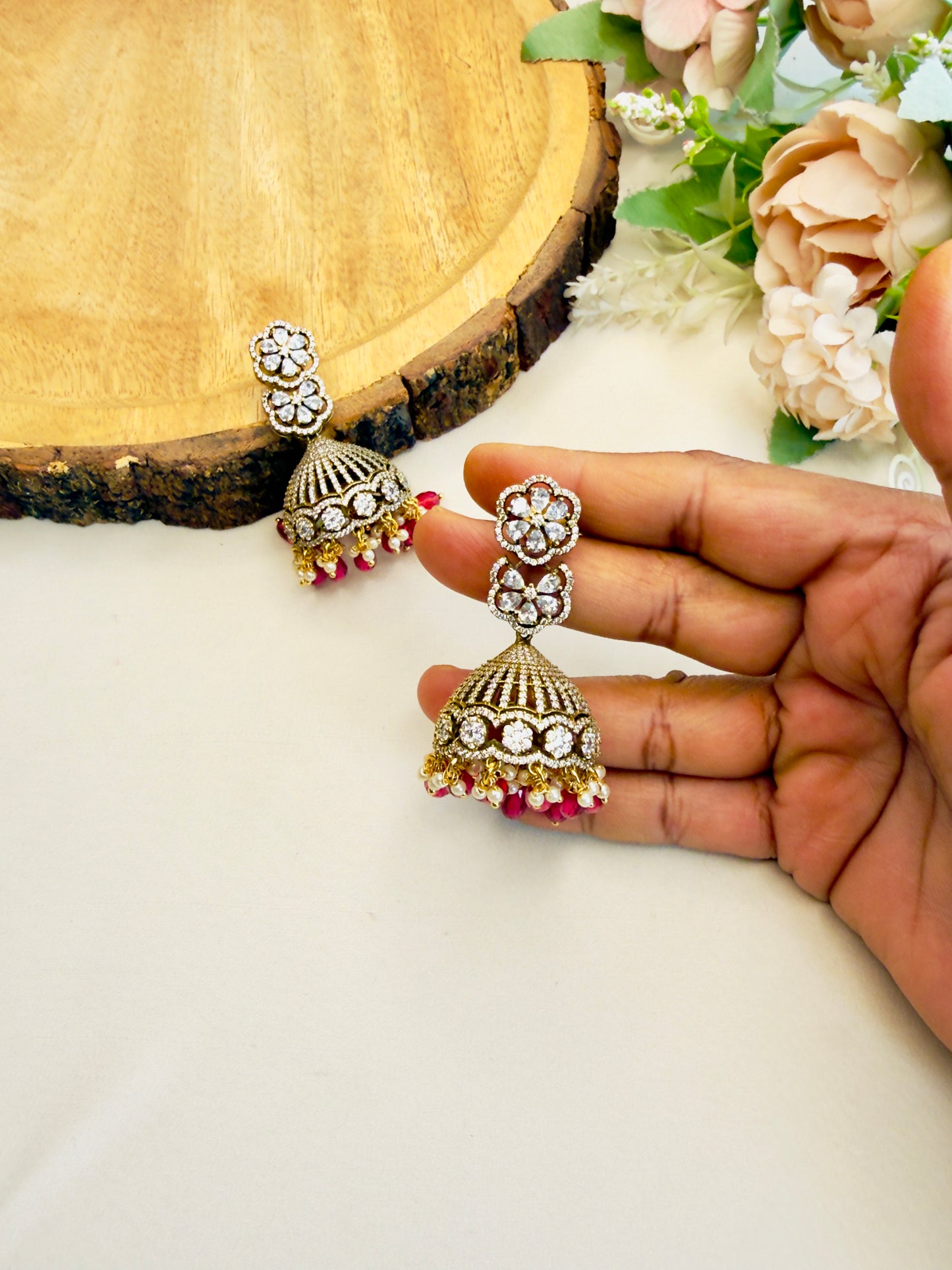 Victorian polish AD Ruby Jhumka