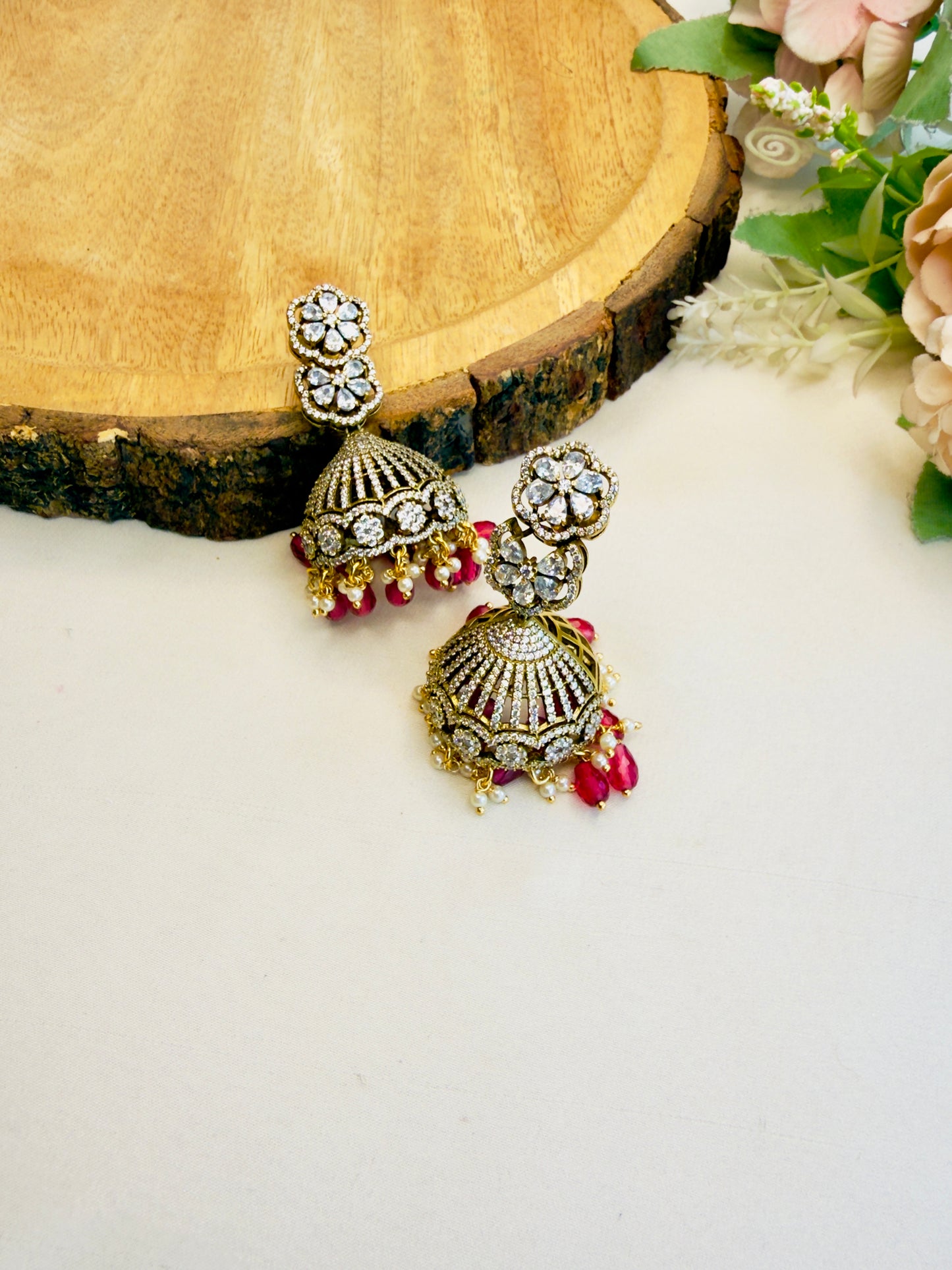 Victorian polish AD Ruby Jhumka